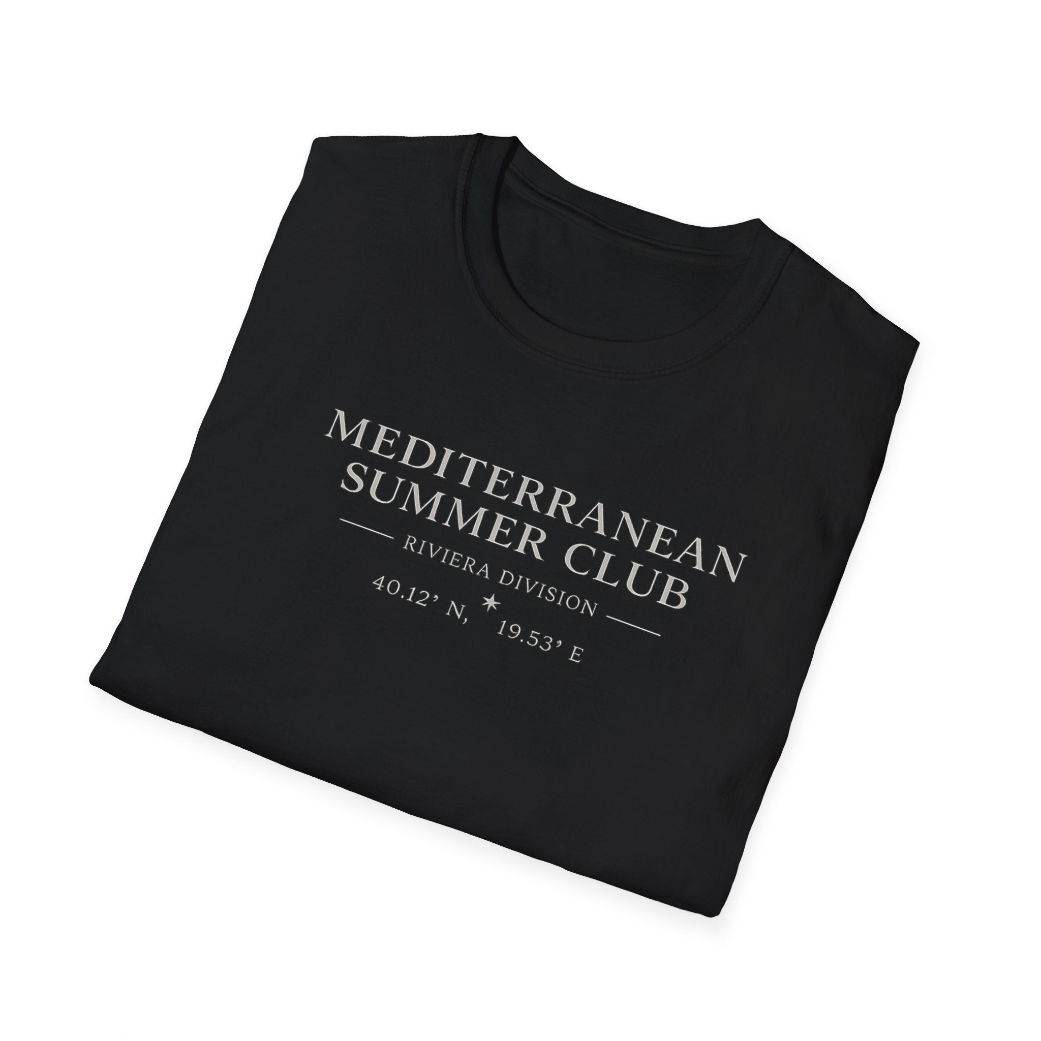 Mediterranean Summer Club T-Shirt | Vintage Coastal Painting, Seaside Est. By The Sea