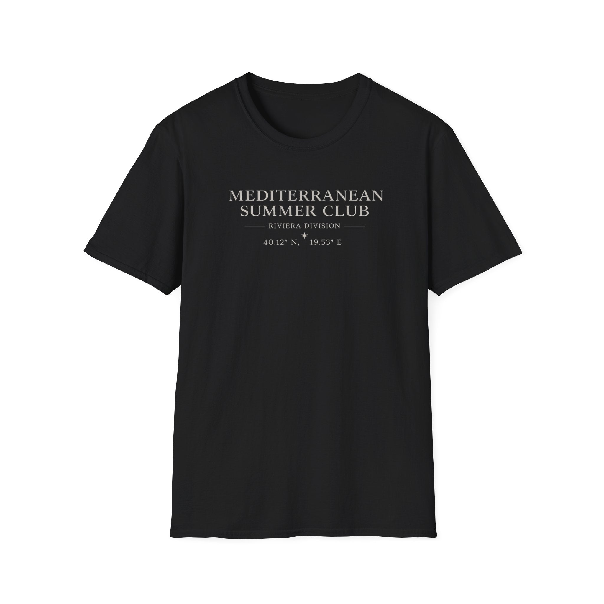 Mediterranean Summer Club T-Shirt | Vintage Coastal Painting, Seaside Est. By The Sea